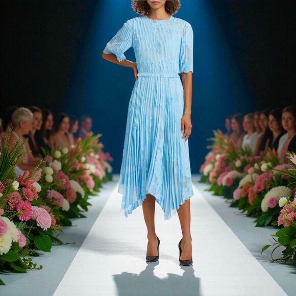 JASON WU COLLECTION Asymmetric pleated devoré-chiffon midi dress Size 6 NEW - Picture 1 of 13